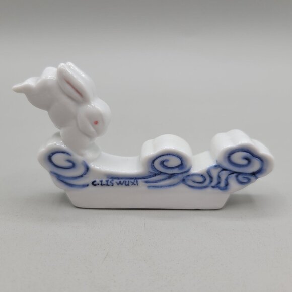 Porcelain Rabbit Chopstick Rests Blue Swirl Design By CITS WUXI Set of 4 - Picture 3 of 7